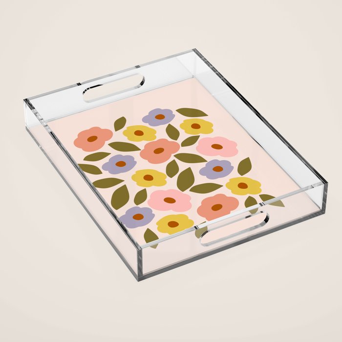 Muted Retro Ditsy Floral Pattern - Vintage Flowers Seamless Design Acrylic Tray Gallery Image 1