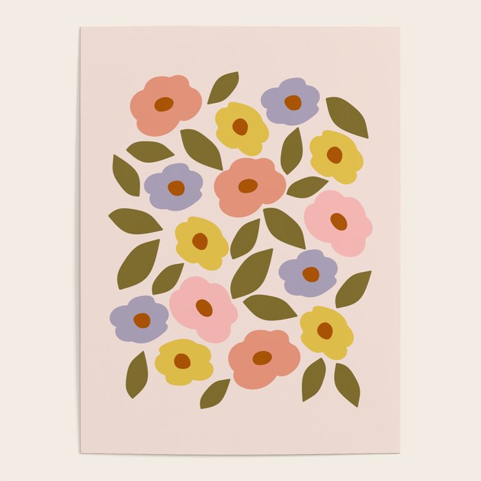 Muted Retro Ditsy Floral Pattern - Vintage Flowers Seamless Design Poster Gallery Image 4