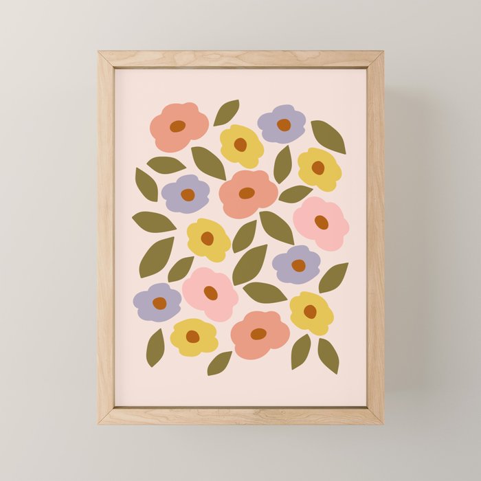 Muted Retro Ditsy Floral Pattern - Vintage Flowers Seamless Design Mini Art Print Gallery Image 1