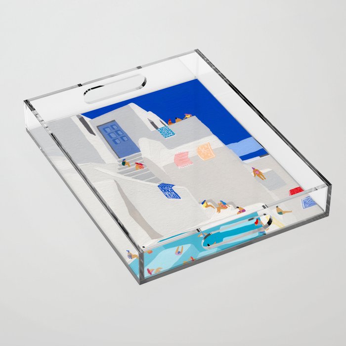 Santorini Greece swimming pool summer vacation Europe travel poster - "Santorini Sun" Acrylic Tray Gallery Image 1