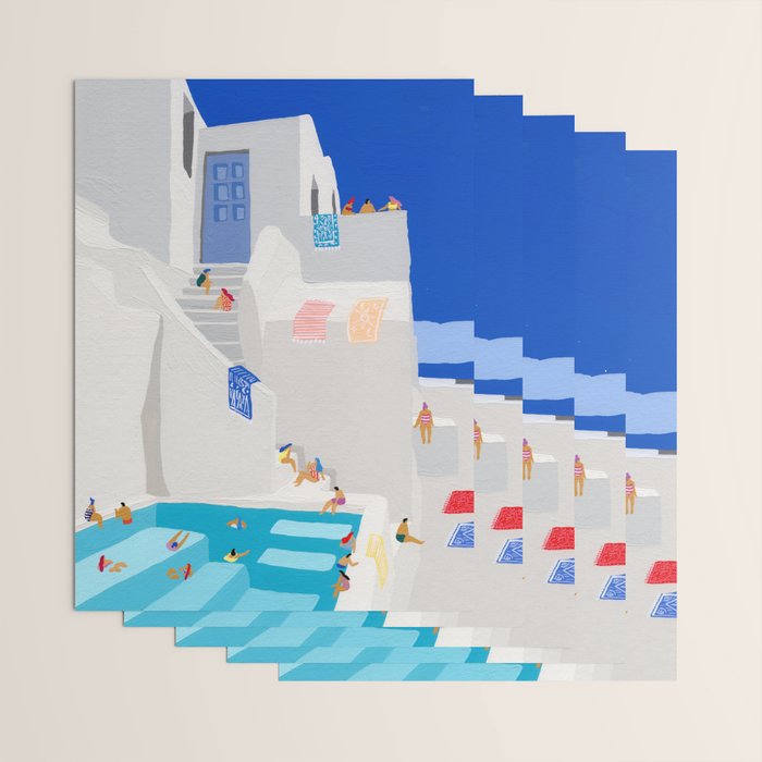 Santorini Greece swimming pool summer vacation Europe travel poster - "Santorini Sun" Wrapping Paper Gallery Image 3