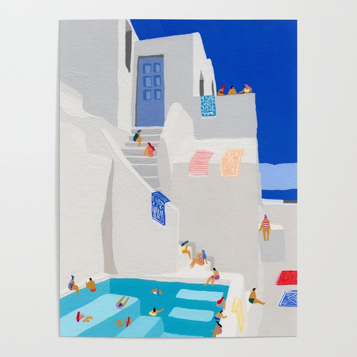 Santorini Greece swimming pool summer vacation Europe travel poster - "Santorini Sun" Poster Gallery Image 1