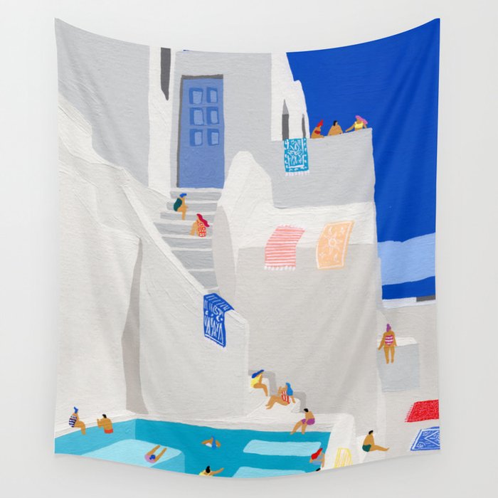 Santorini Greece swimming pool summer vacation Europe travel poster - "Santorini Sun" Wall Tapestry Gallery Image 1