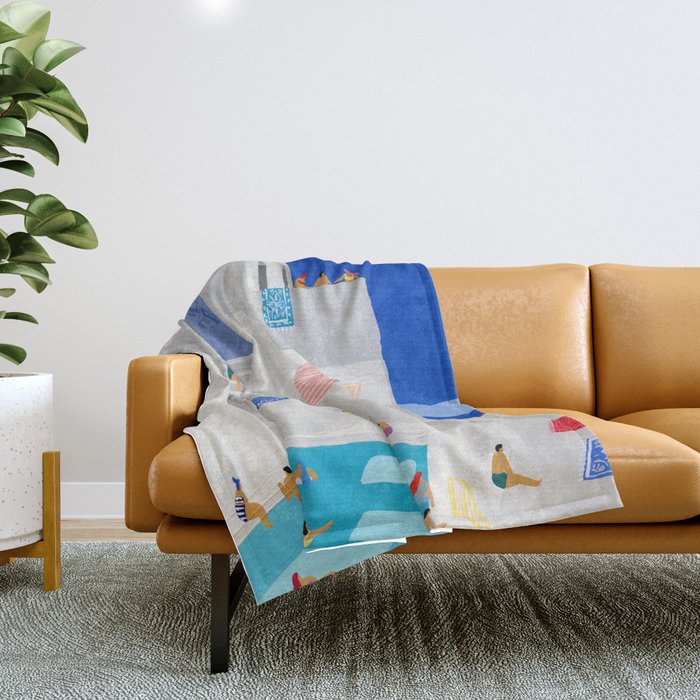 Santorini Greece swimming pool summer vacation Europe travel poster - "Santorini Sun" Throw Blanket Gallery Image 1