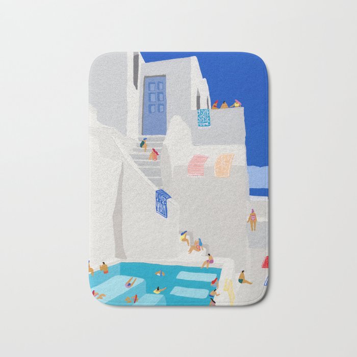 Santorini Greece swimming pool summer vacation Europe travel poster - "Santorini Sun" Bath Mat Gallery Image 1