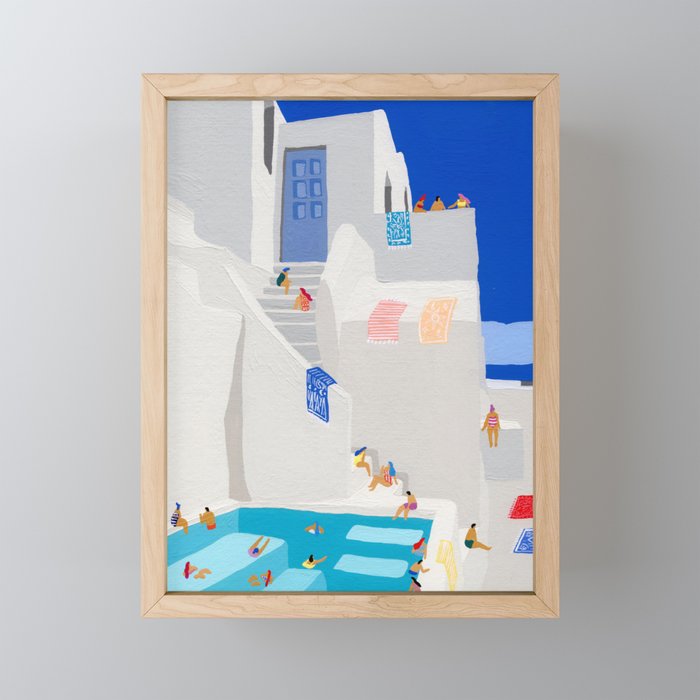 Santorini Greece swimming pool summer vacation Europe travel poster - "Santorini Sun" Mini Art Print Gallery Image 1