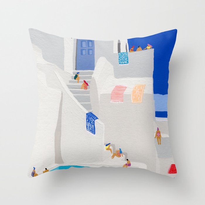 Santorini Greece swimming pool summer vacation Europe travel poster - "Santorini Sun" Throw Pillow Gallery Image 1