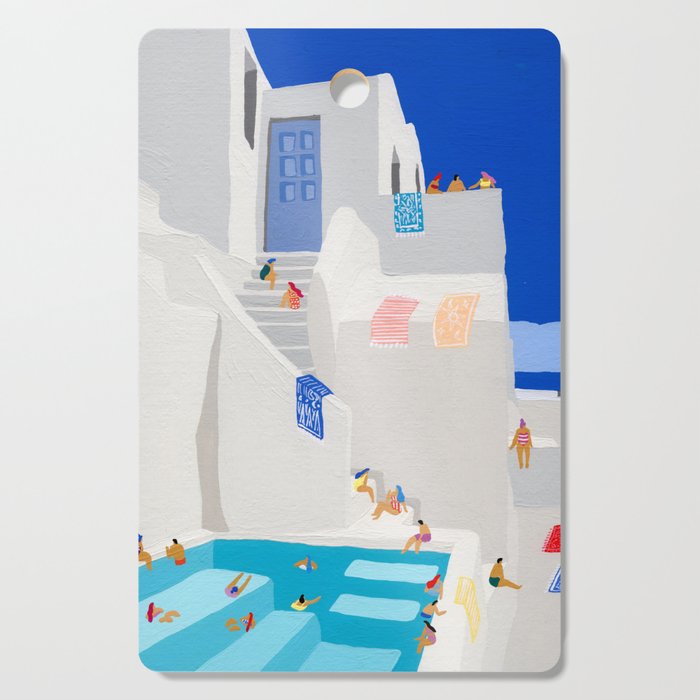 Santorini Greece swimming pool summer vacation Europe travel poster - "Santorini Sun" Cutting Board Gallery Image 1