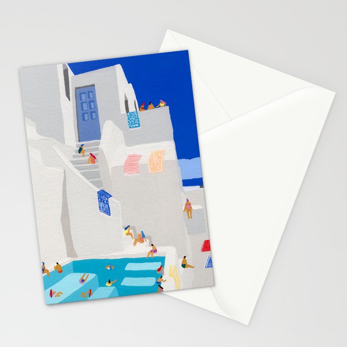 Santorini Greece swimming pool summer vacation Europe travel poster - "Santorini Sun" Stationery Card Gallery Image 2