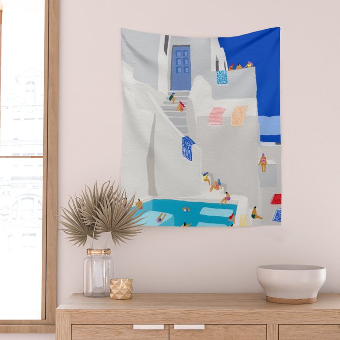 Santorini Greece swimming pool summer vacation Europe travel poster - "Santorini Sun" Wall Tapestry Gallery Image 2
