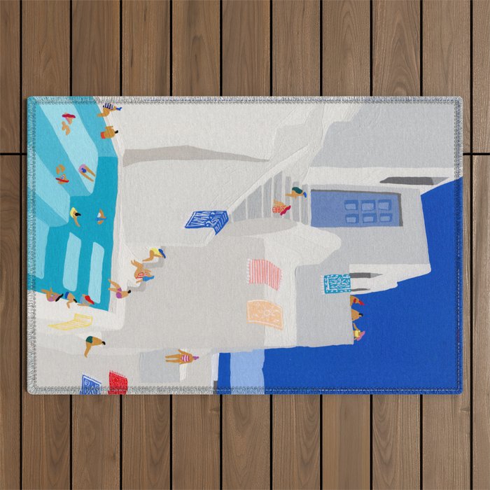 Santorini Greece swimming pool summer vacation Europe travel poster - "Santorini Sun" Outdoor Rug Gallery Image 1