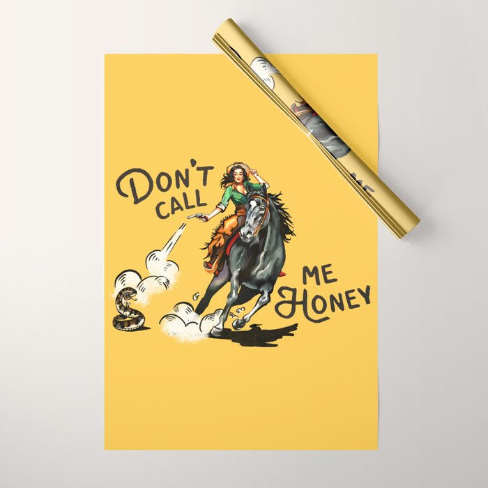 "Don't Call Me Honey" Cowgirl On Horseback Shooting a Rattlesnake Wrapping Paper Gallery Image 1