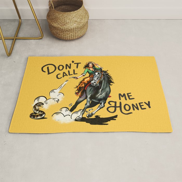 "Don't Call Me Honey" Cowgirl On Horseback Shooting a Rattlesnake Rug Gallery Image 1