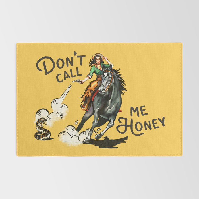 "Don't Call Me Honey" Cowgirl On Horseback Shooting a Rattlesnake Rug Gallery Image 2