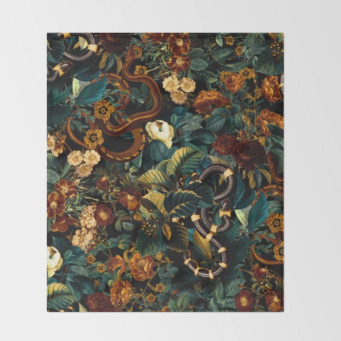 Floral and Snakes jungle Throw Blanket Gallery Image 2