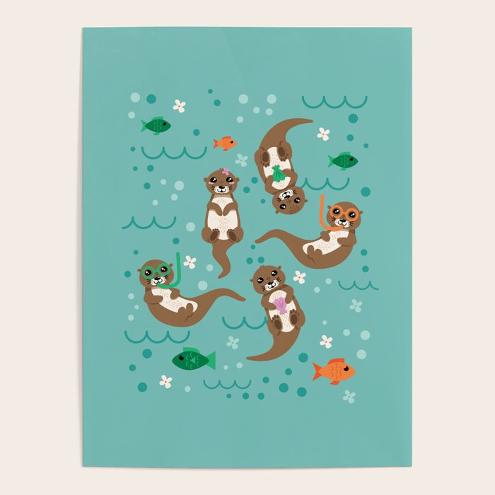 Kawaii Otters Playing Underwater Poster Gallery Image 4