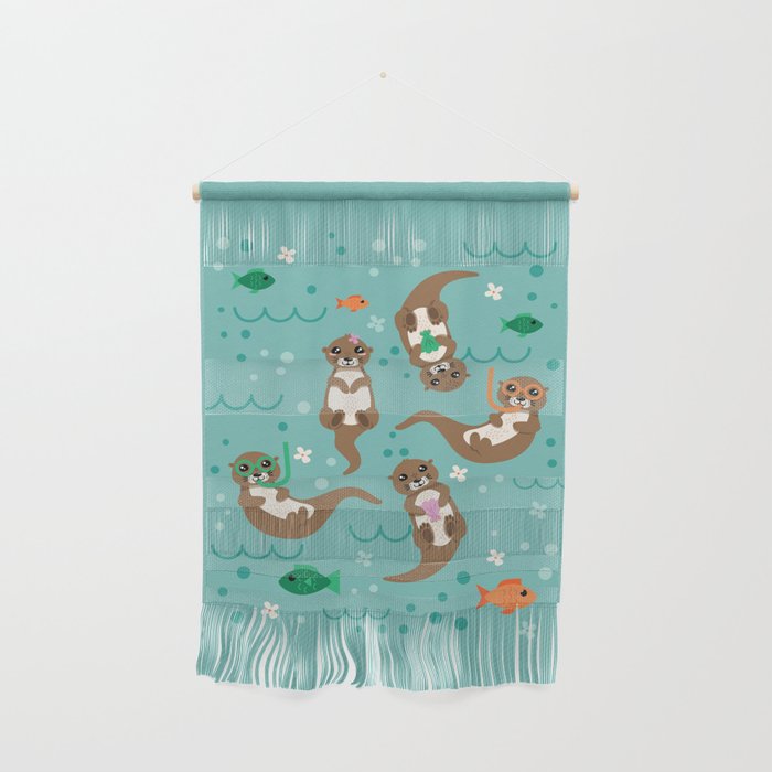 Kawaii Otters Playing Underwater Wall Hanging Gallery Image 1