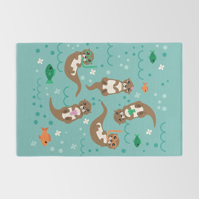 Kawaii Otters Playing Underwater Rug Gallery Image 2