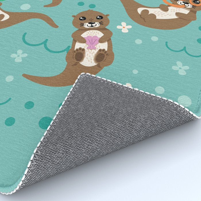 Kawaii Otters Playing Underwater Rug Gallery Image 4