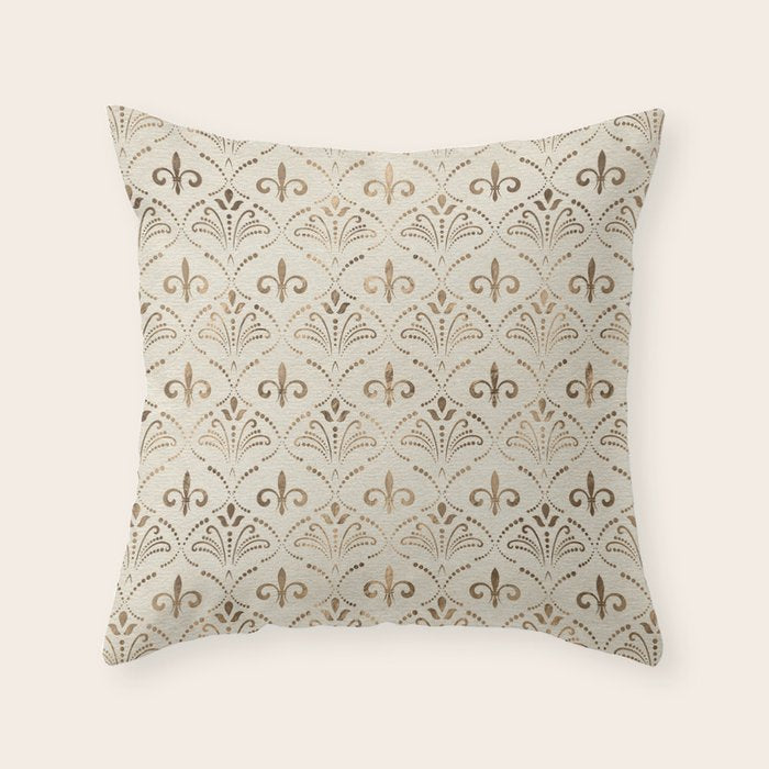 Elegant Fleur-de-lis pattern - pastel gold Throw Pillow Gallery Image 6
