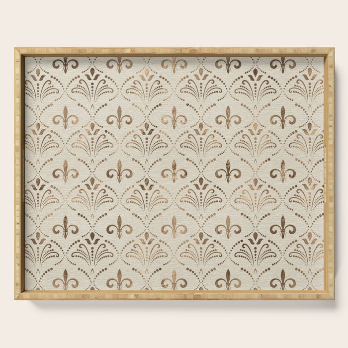 Elegant Fleur-de-lis pattern - pastel gold Serving Tray Gallery Image 1