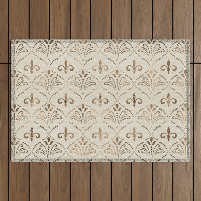 Elegant Fleur-de-lis pattern - pastel gold Outdoor Rug Gallery Image 1
