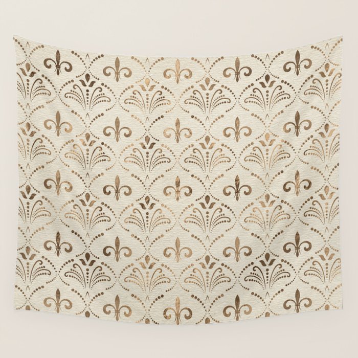 Elegant Fleur-de-lis pattern - pastel gold Wall Tapestry Gallery Image 4
