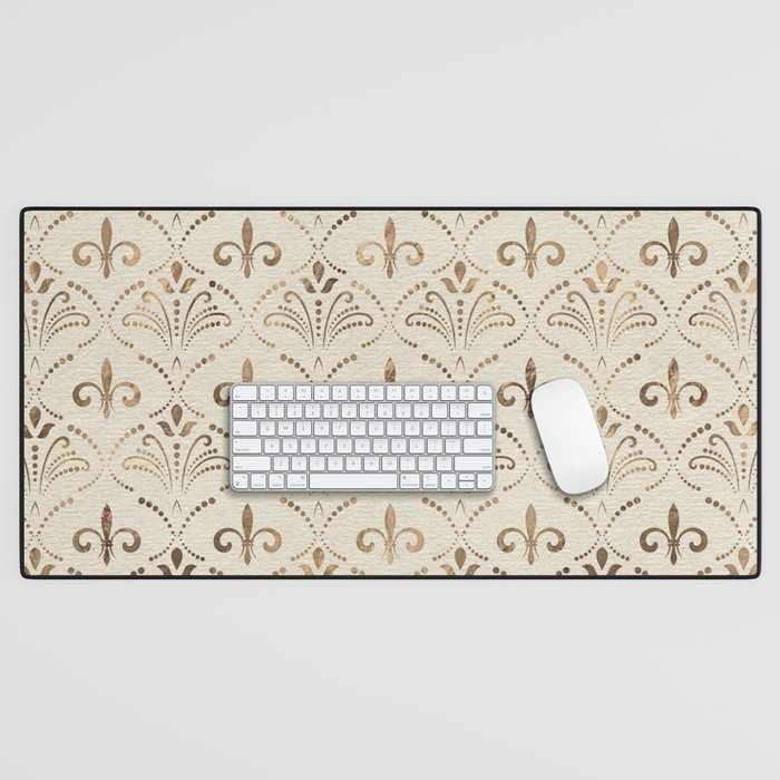 Elegant Fleur-de-lis pattern - pastel gold Desk Mat Gallery Image 1