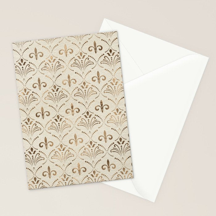 Elegant Fleur-de-lis pattern - pastel gold Stationery Card Gallery Image 2