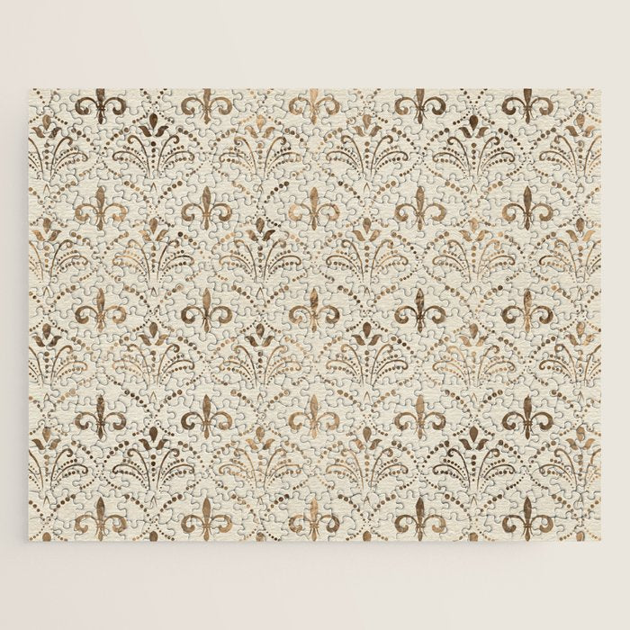 Elegant Fleur-de-lis pattern - pastel gold Jigsaw Puzzle Gallery Image 1