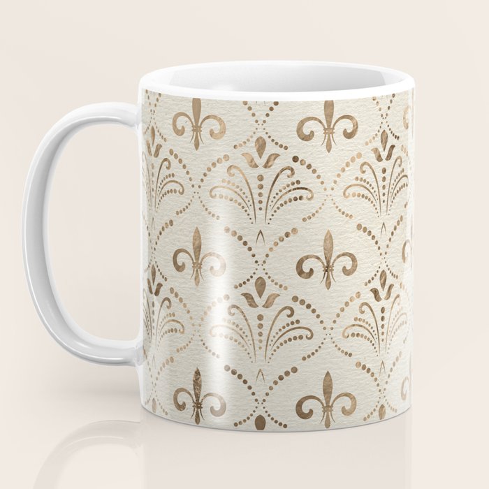 Elegant Fleur-de-lis pattern - pastel gold Coffee Mug Gallery Image 3
