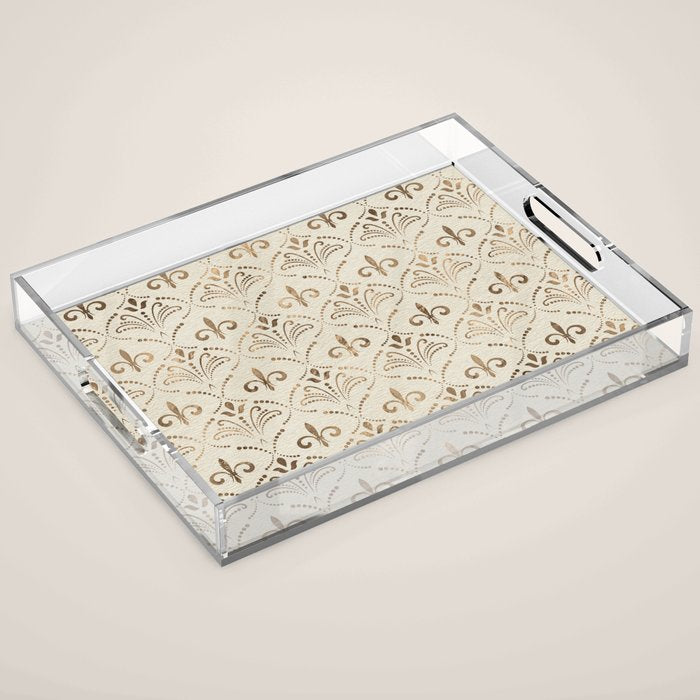 Elegant Fleur-de-lis pattern - pastel gold Acrylic Tray Gallery Image 1