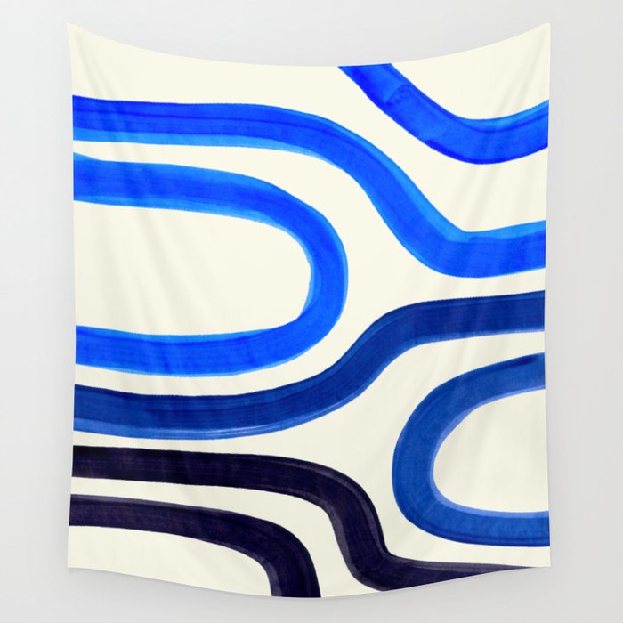 Electric Blues Fun Colorful Mid Century Modern Abstract Painting Shapes Pattern Wall Tapestry Gallery Image 4