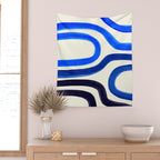 Electric Blues Fun Colorful Mid Century Modern Abstract Painting Shapes Pattern Wall Tapestry Gallery Image 2