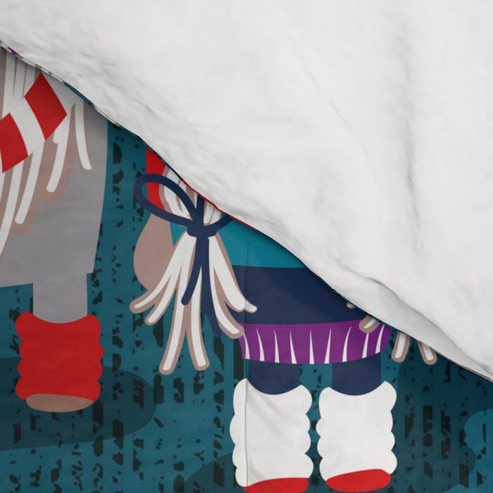 I gnome you // dark teal background little happy and lovely gnomes with rainbows vivid red hearts Comforter Gallery Image 4