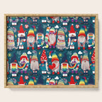 I gnome you // dark teal background little happy and lovely gnomes with rainbows vivid red hearts Serving Tray Gallery Image 1