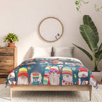 I gnome you // dark teal background little happy and lovely gnomes with rainbows vivid red hearts Comforter Gallery Image 3