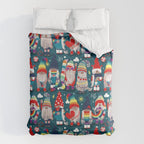 I gnome you // dark teal background little happy and lovely gnomes with rainbows vivid red hearts Comforter Gallery Image 6