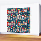 I gnome you // dark teal background little happy and lovely gnomes with rainbows vivid red hearts Wall Mural Gallery Image 2