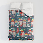 I gnome you // dark teal background little happy and lovely gnomes with rainbows vivid red hearts Duvet Cover Gallery Image 6