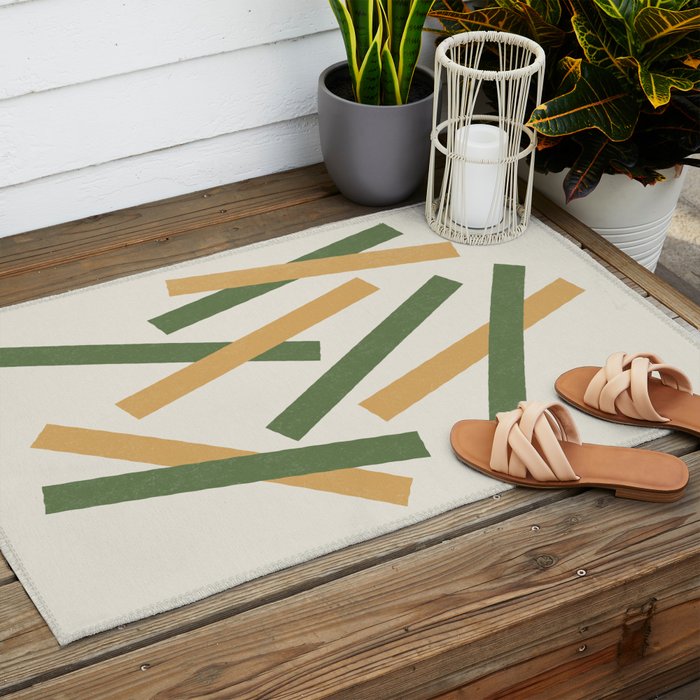 Lines Misaligned - Gold Green Outdoor Rug Gallery Image 2