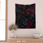 Vintage Black Dramatic Glamour Autumn Romanticism: Maximalism Moody Florals - Grand Millennial Burgundy And Teal Peonies Bouquets,  Nostalgic Gothic Mystic Night Flowers Wall Tapestry Gallery Image 2
