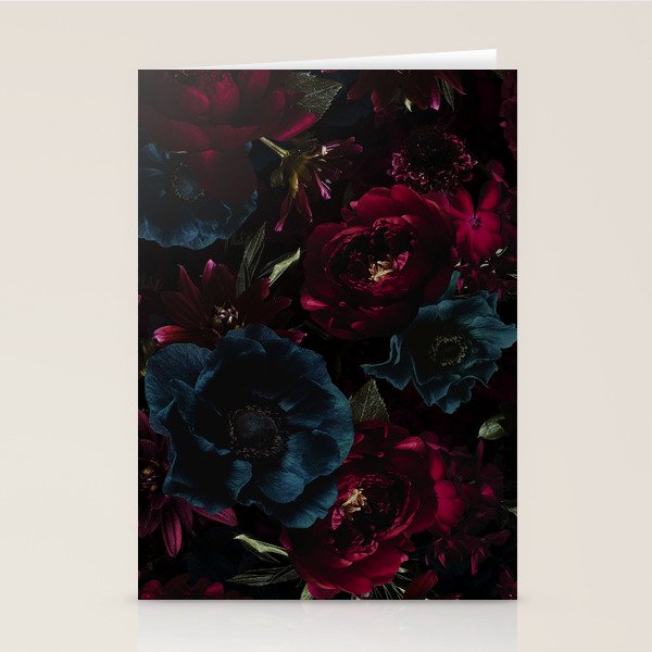 Vintage Black Dramatic Glamour Autumn Romanticism: Maximalism Moody Florals - Grand Millennial Burgundy And Teal Peonies Bouquets,  Nostalgic Gothic Mystic Night Flowers Stationery Card Gallery Image 2