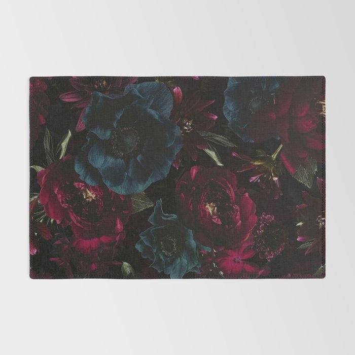 Vintage Black Dramatic Glamour Autumn Romanticism: Maximalism Moody Florals - Grand Millennial Burgundy And Teal Peonies Bouquets,  Nostalgic Gothic Mystic Night Flowers Rug Gallery Image 2