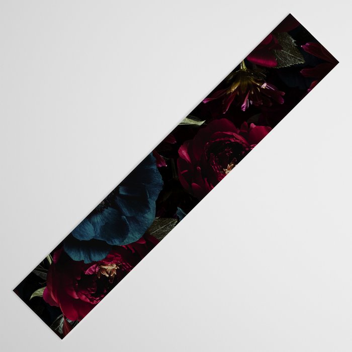 Vintage Black Dramatic Glamour Autumn Romanticism: Maximalism Moody Florals - Grand Millennial Burgundy And Teal Peonies Bouquets,  Nostalgic Gothic Mystic Night Flowers Table Runner Gallery Image 3