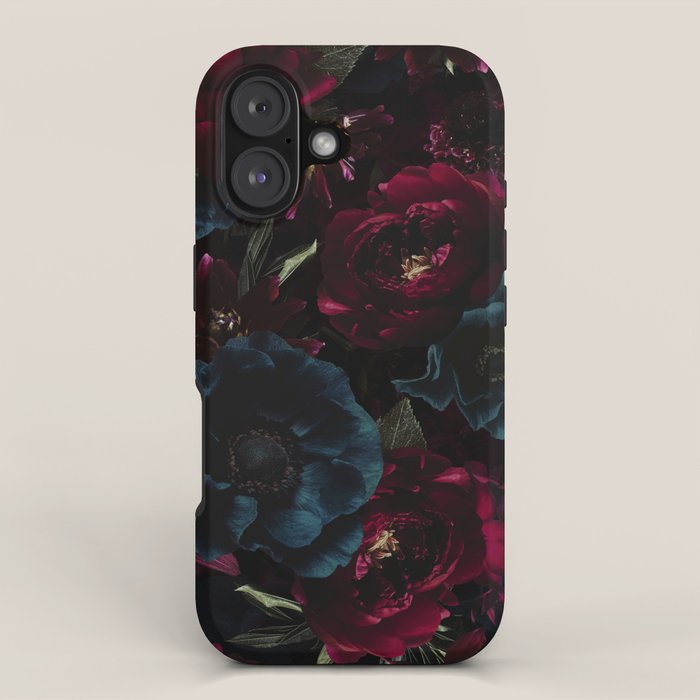 Vintage Black Dramatic Glamour Autumn Romanticism: Maximalism Moody Florals - Grand Millennial Burgundy And Teal Peonies Bouquets,  Nostalgic Gothic Mystic Night Flowers iPhone Case Gallery Image 1