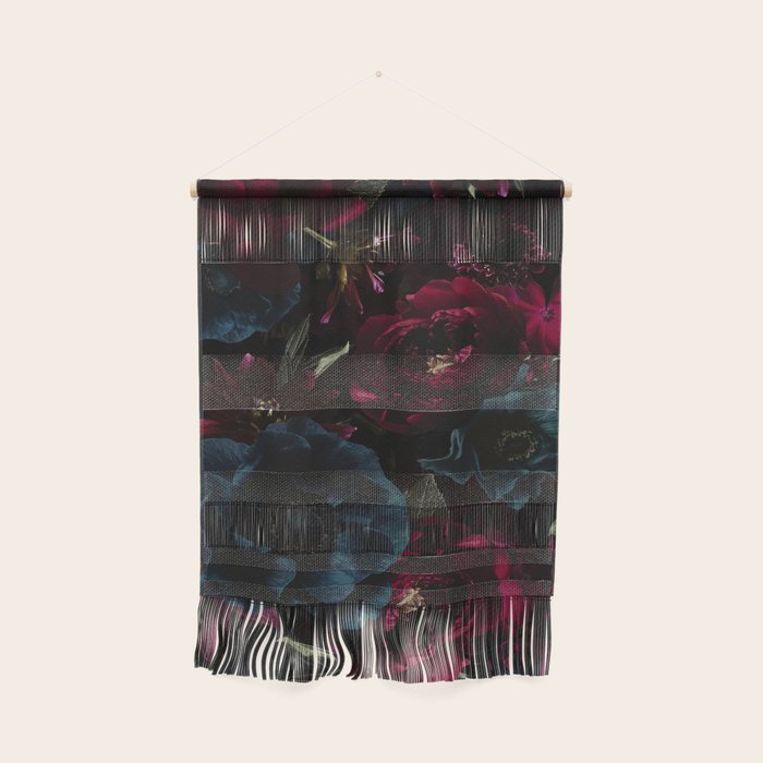 Vintage Black Dramatic Glamour Autumn Romanticism: Maximalism Moody Florals - Grand Millennial Burgundy And Teal Peonies Bouquets,  Nostalgic Gothic Mystic Night Flowers Wall Hanging Gallery Image 1