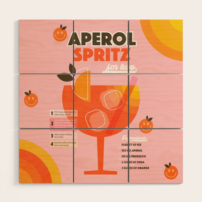 Retro Cocktail Nº1 Aperol Spritz Wood Wall Art Gallery Image 1