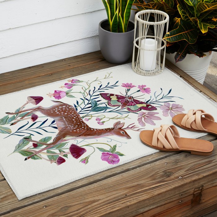 Floral Deer Outdoor Rug Gallery Image 2