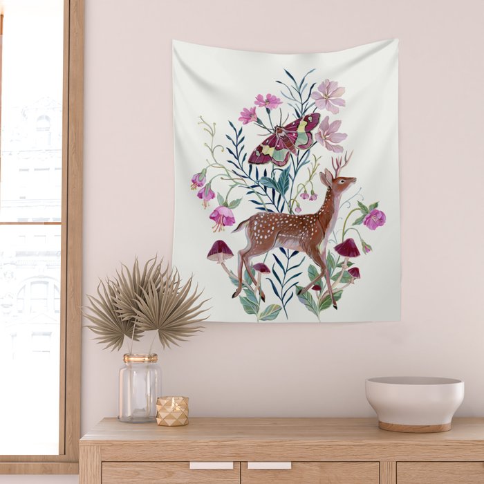 Floral Deer Wall Tapestry Gallery Image 2